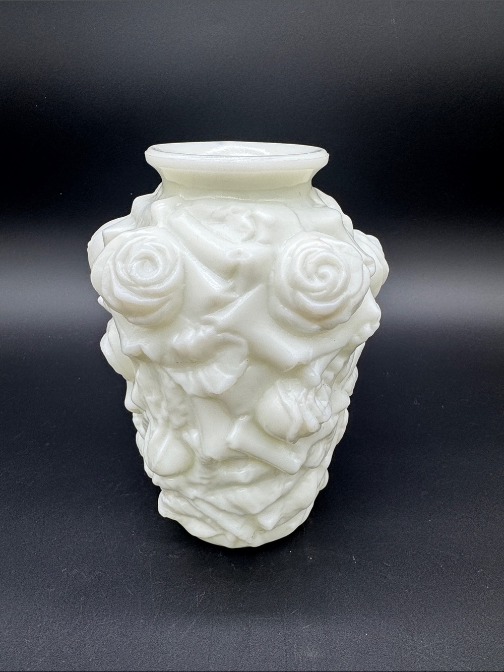 Vintage Gaudy Rose Lancaster White Milk Glass Vase 7 inch